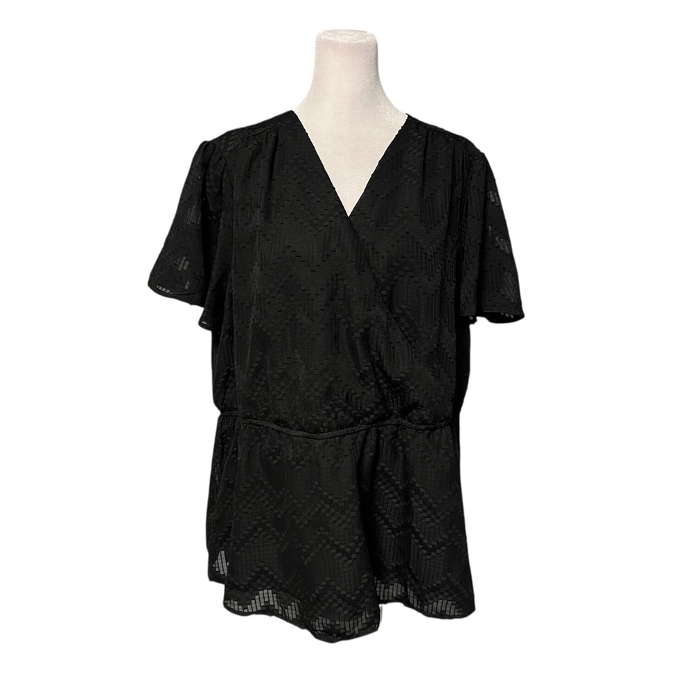 Lane Bryant Black Surplice Vneck Peplum Blouse Size 1X - Picture 4 of 11